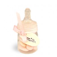 Taufe Bonboniere BABYFLASCHE-GLAS gef&uuml;llt mit Taufmandeln als Gastgeschenke Taufe