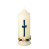 TAUFKERZE FISCHE KREUZ BLAU
